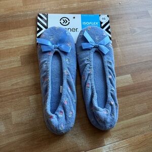 Isotoner ballet bedroom slippers, light blue women's size large NWT